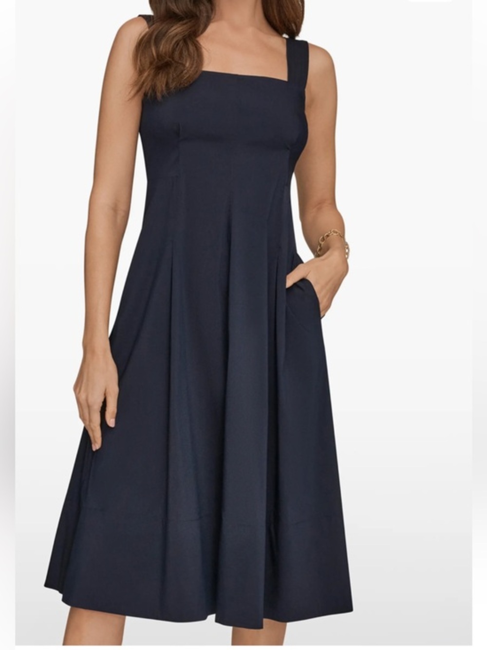 Donna Karan Navy Square-Neck Midi Dress